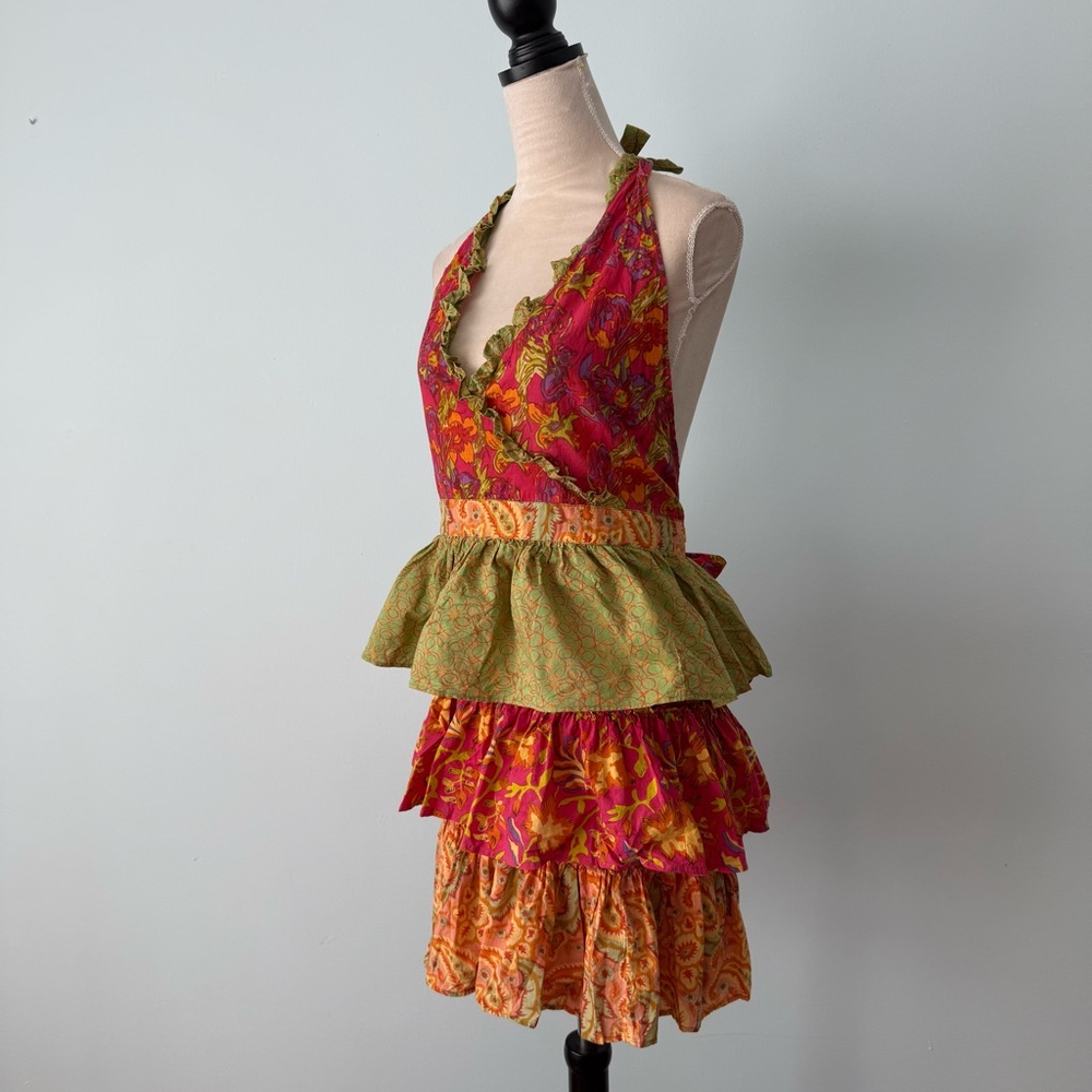 🌺 Pier 1 Imports Boho Ruffle Apron Open Back Tiered Cotton - Picture 7 of 10